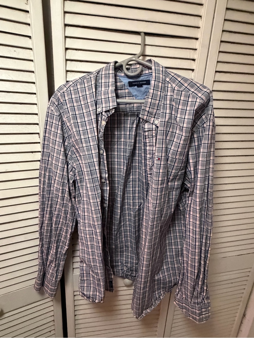 Long-Sleeve Plaid Button-Up Shirt - Blue & White,and pink Tommy Hilfiger